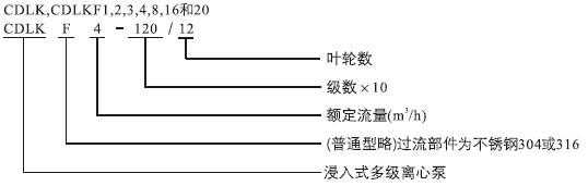 CDLK，CDLKF浸入式多級(jí)離心泵型號(hào)定義